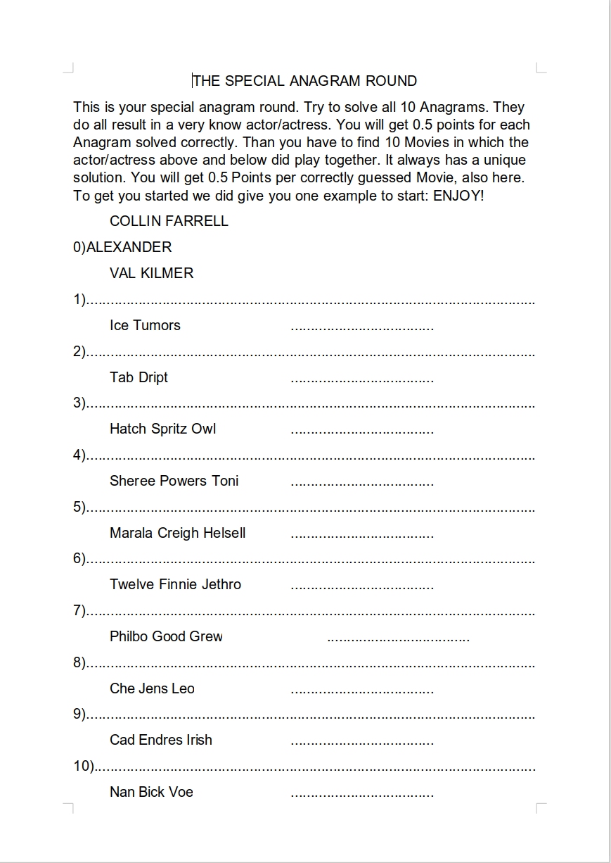 Movie Connections with Anagrams Movie Round with Anagrams